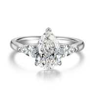 Platinum Pear Three-Stone Ring | 2.50Ct D-E Color VS | 2.86Ct Total Weight
