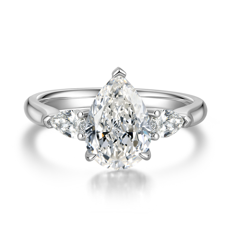 Platinum Pear Three-Stone Ring | 2.50Ct D-E Color VS | 2.86Ct Total Weight