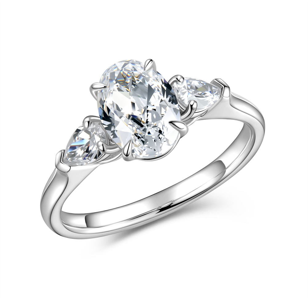 1.99 ct. tw. Luxury Three-Stone Diamond Ring | 1.64 ct D-E Oval Center Stone, 950 Platinum Elegant Band
