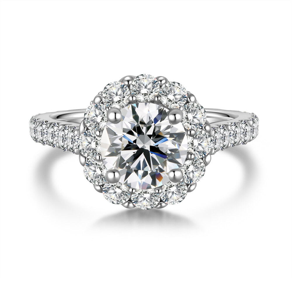 Platinum Halo Diamond Ring | 1.65 ct E Color VVS2 | 3.49 ct. tw. Total Weight 