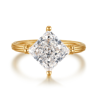 18K Gold Roman Column Princess Cut Diamond Ring | 3.22ct. tw. | VS Clarity