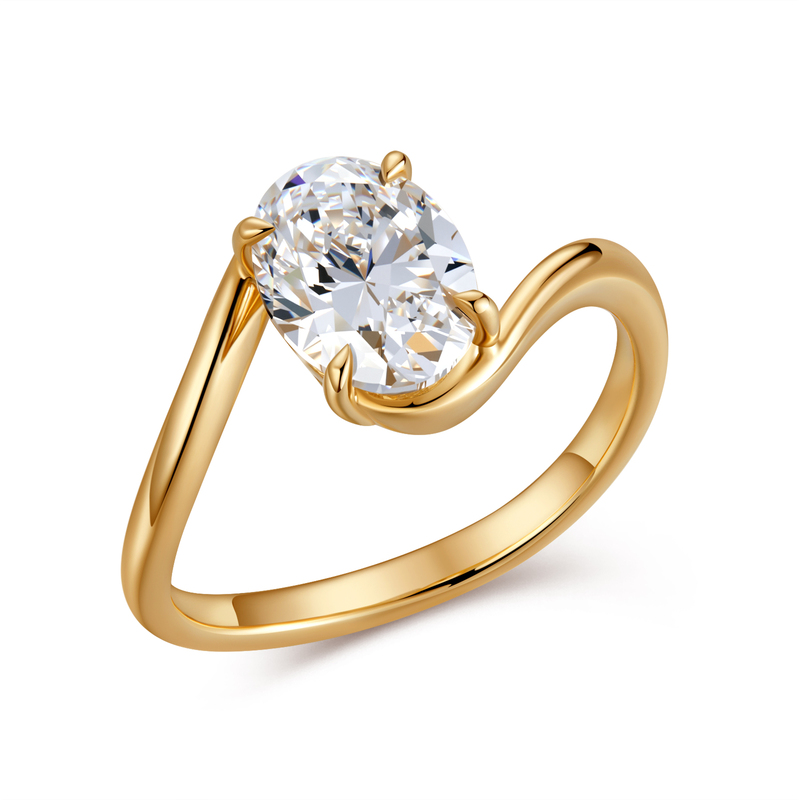 Timeless Brilliance · 18K Gold Oval Diamond Ring with Twisted Shank