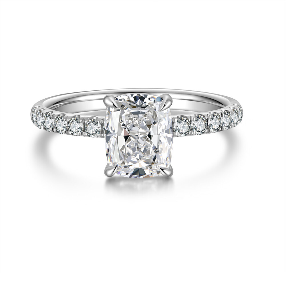 Platinum Gold Cushion Cut Diamond Ring | 1.93 ct. tw. D-E Color VS | Full Pavé Setting