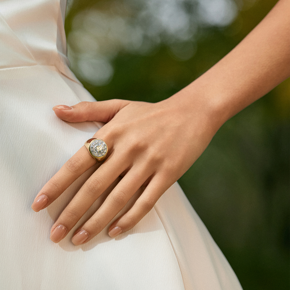 3.091 ct. tw. Luxury Diamond Ring | 2.01ct D-E Center Stone, 18K Yellow Gold Bold Unisex Band