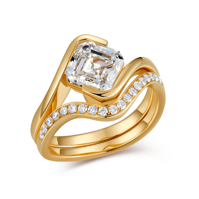 1.95CT Asscher Cut Diamond Ring | 18K Yellow Gold Twisted Shank | D-E Color, VVS Clarity
