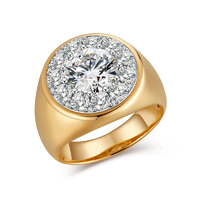 3.091 ct. tw. Luxury Diamond Ring | 2.01ct D-E Center Stone, 18K Yellow Gold Bold Unisex Band