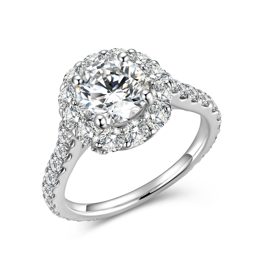 Platinum Halo Diamond Ring | 1.65 ct E Color VVS2 | 3.49 ct. tw. Total Weight 