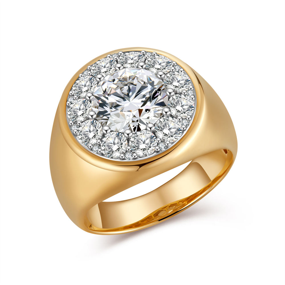 3.091 ct. tw. Luxury Diamond Ring | 2.01ct D-E Center Stone, 18K Yellow Gold Bold Unisex Band