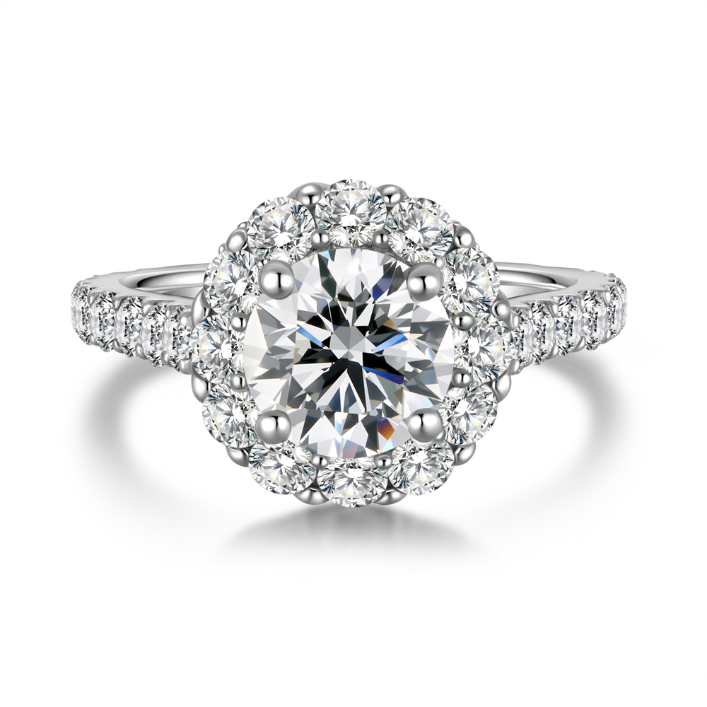 Platinum Halo Diamond Ring | 1.65 ct E Color VVS2 | 3.49 ct. tw. Total Weight 
