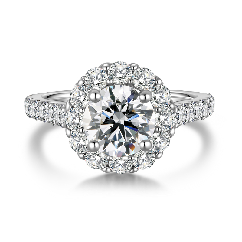 Platinum Halo Diamond Ring | 1.65Ct E Color VVS2 | 3.491Ct Total Weight