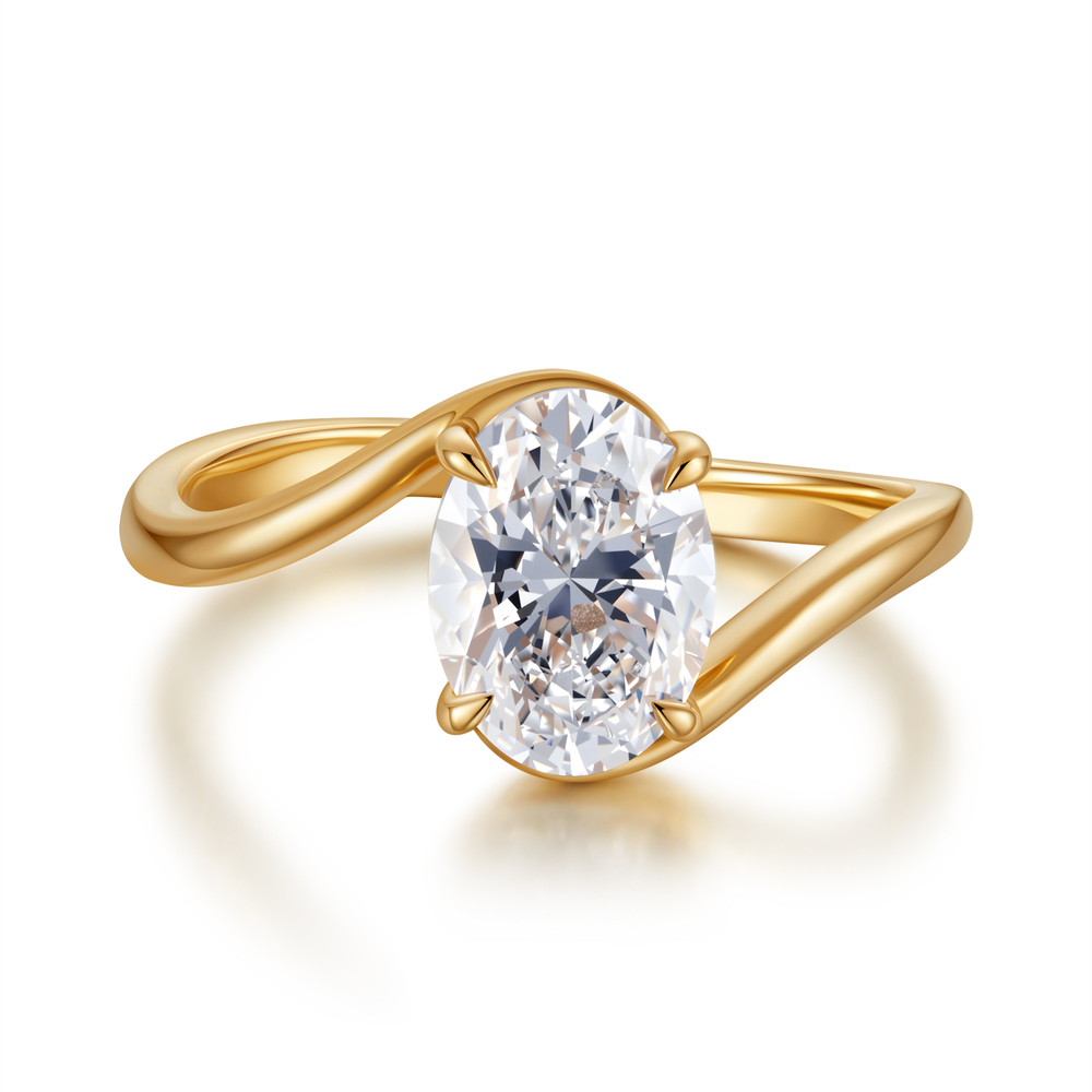 Timeless Brilliance · 18K Yellow Gold Oval Diamond Ring with Twisted Shank