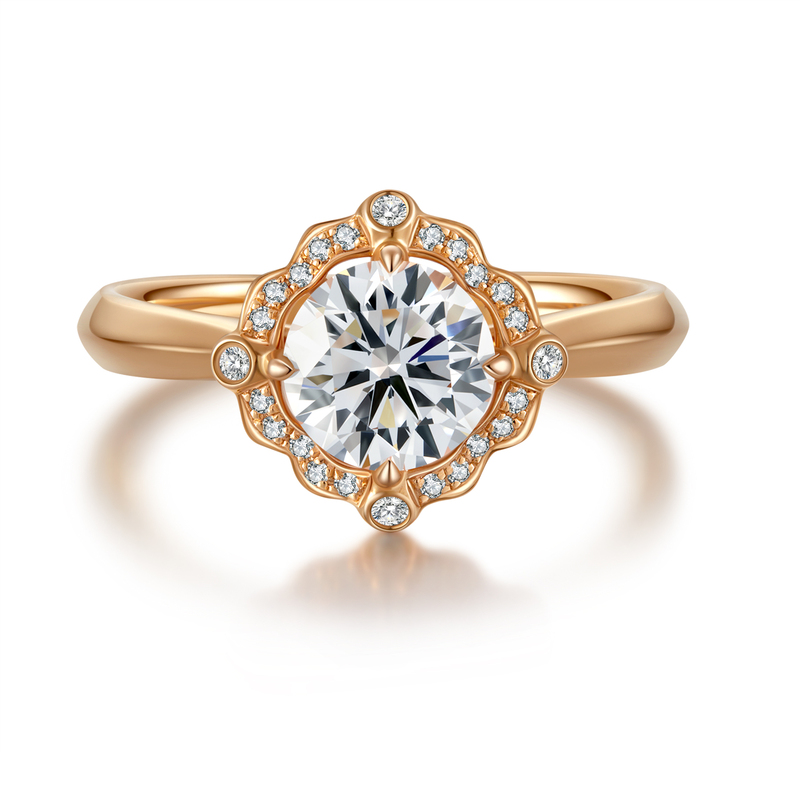 Blossom · 18K Rose Gold Halo Diamond Ring with Round Center Stone