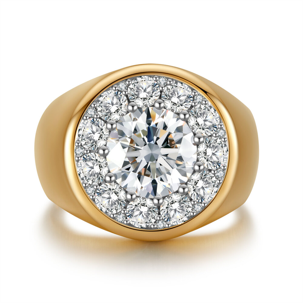 3.091 ct. tw. Luxury Diamond Ring | 2.01ct D-E Center Stone, 18K Yellow Gold Bold Unisex Band