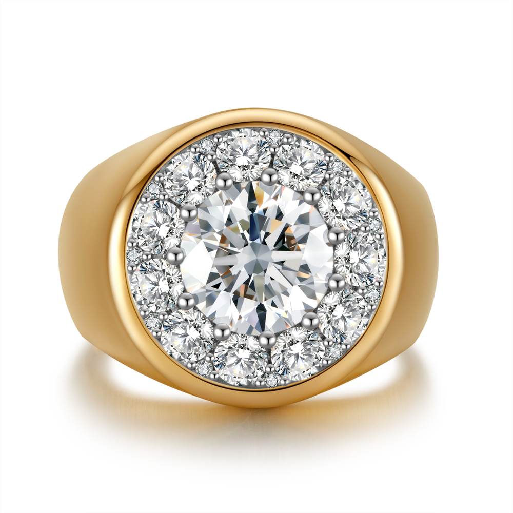 3.091 ct. tw. Luxury Diamond Ring | 2.01ct D-E Center Stone, 18K Yellow Gold Bold Unisex Band