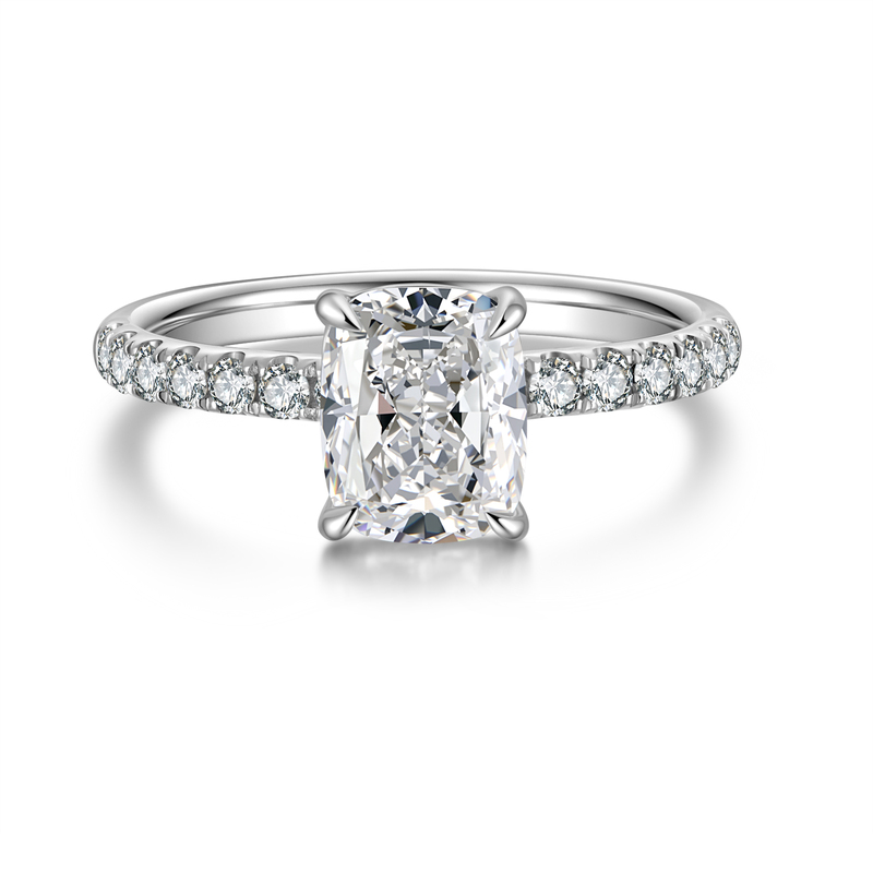 Platinum Gold Cushion Cut Diamond Ring | 1.65Ct D-E Color VS | Full Pavé Setting