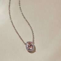 Dreamy 0.79 ct. tw. Oval-Cut Fancy Pink Lab-Grown Diamond Pendant with Petal Halo