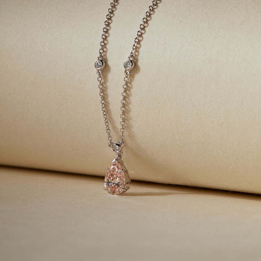 Romantic 0.61ct.tw. Pear-Cut Fancy Pink Lab-Grown Diamond Necklace, VS Clarity, 18K White Gold