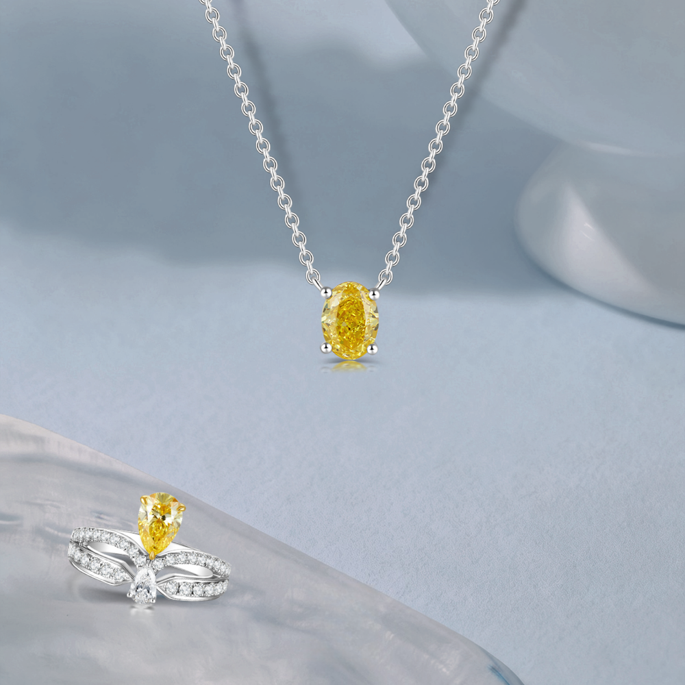 Minimalist 0.62 ct. tw. Oval-Cut Fancy Yellow Lab-Grown Diamond Pendant, VS Clarity, 18K White Gold