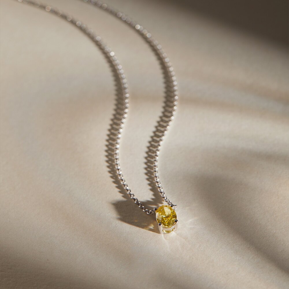 Minimalist 0.62 ct. tw. Oval-Cut Fancy Yellow Lab-Grown Diamond Pendant, VS Clarity, 18K White Gold