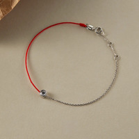 18K White Gold Diamond Red String Bracelet | 0.21Ct Center Stone | Modern Lucky Charm