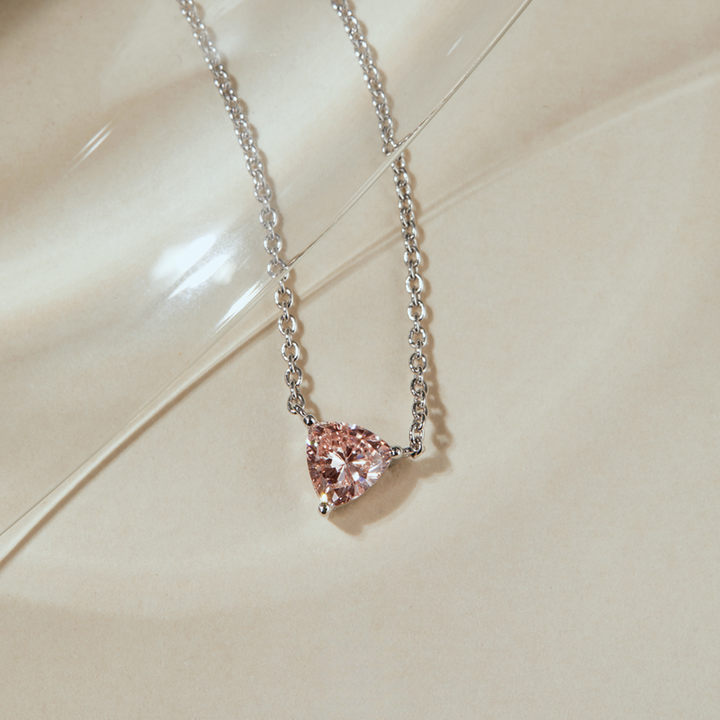 Romantic Trillion - Cut Lab - Grown Pink Diamond Pendant in 18K White Gold(0.43 ct. tw.)