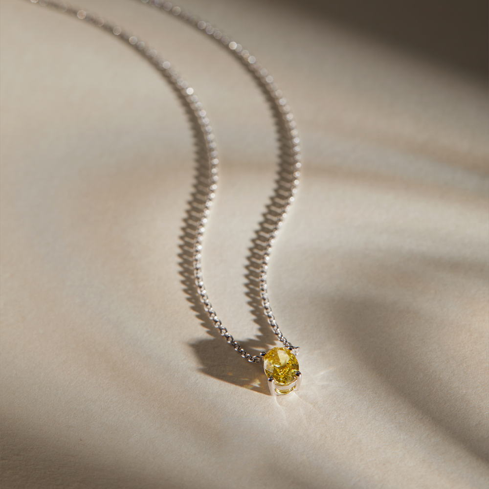Minimalist 0.62 ct. tw. Oval-Cut Fancy Yellow Lab-Grown Diamond Pendant, VS Clarity, 18K White Gold