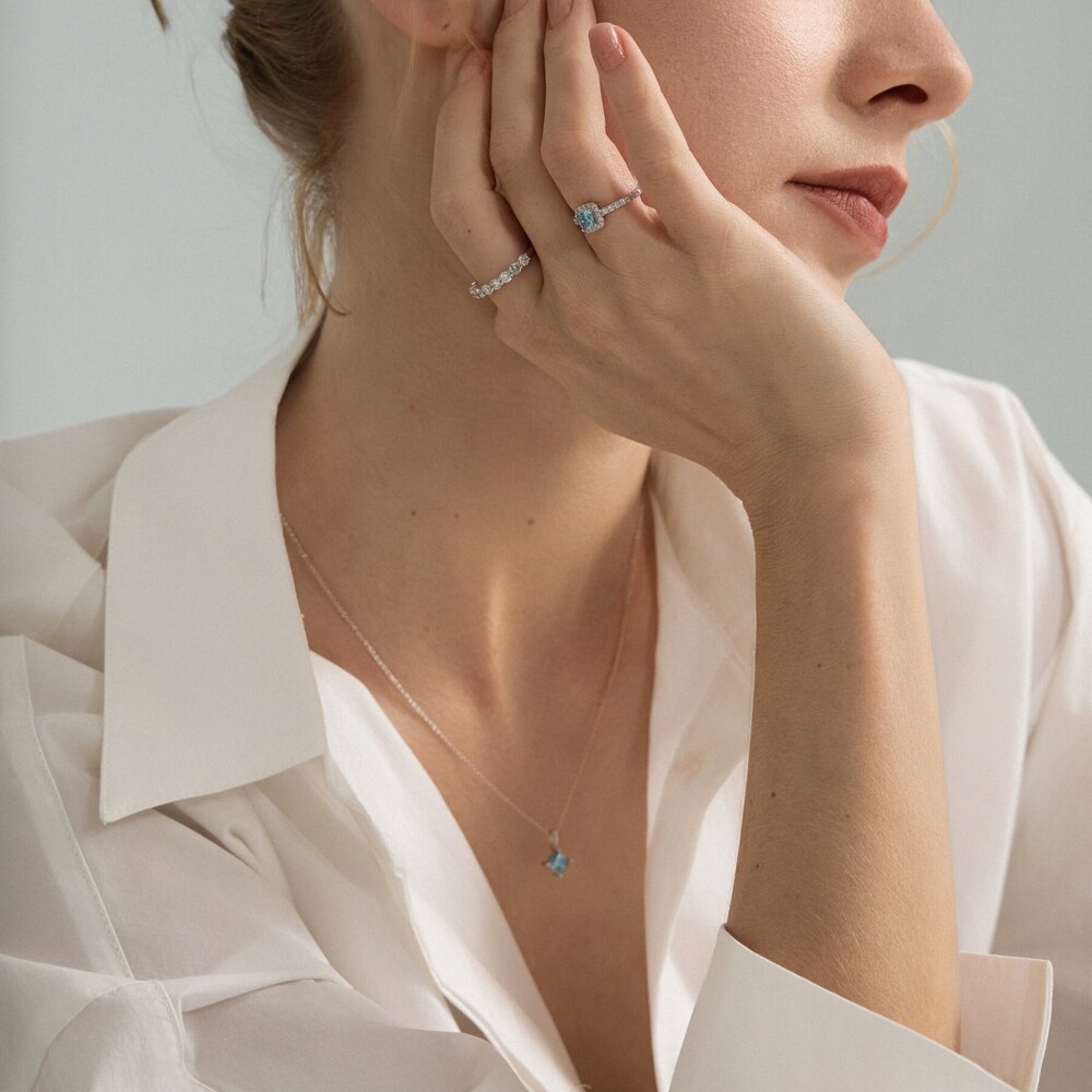Modern 0.86 ct. tw. Princess-Cut Fancy Blue Lab-Grown Diamond Necklace, VS Clarity, PT950