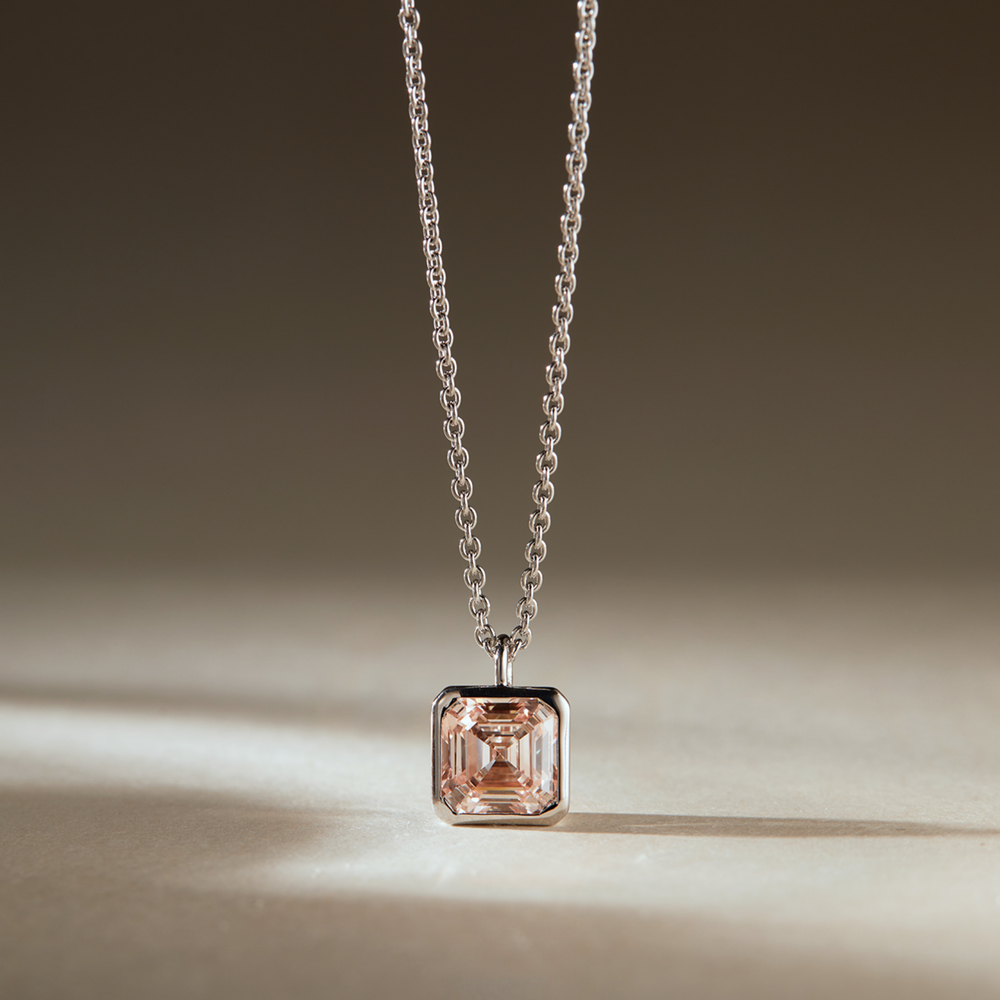 Modern 1.56 ct. tw. Asscher-Cut Fancy Pink Lab-Grown Diamond Pendant, VS Clarity, 18K White Gold