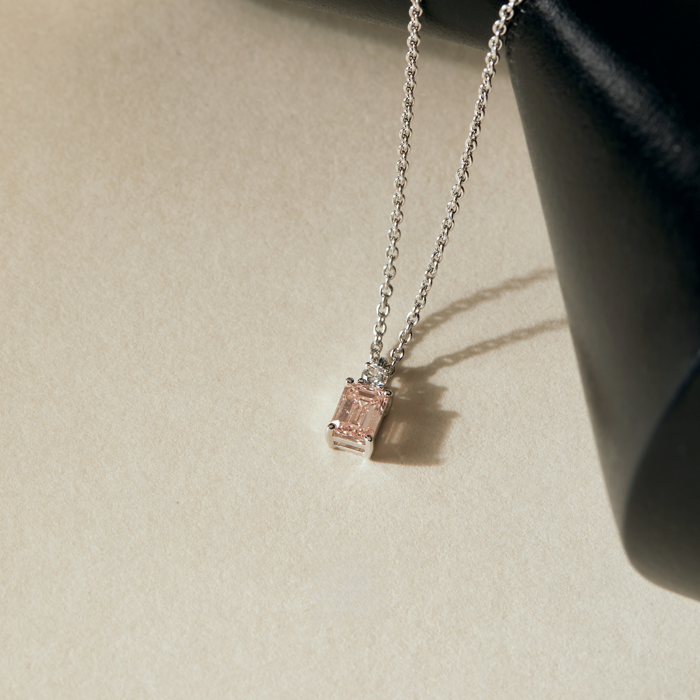 Ethereal Emerald Cut Pink Diamond Necklace (0.54 ct. tw.) in 18K White Gold