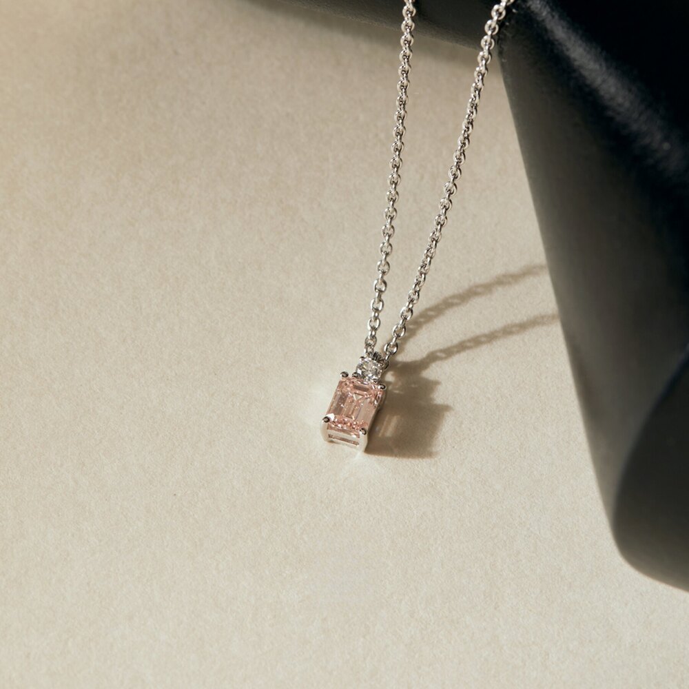 Ethereal Emerald Cut Pink Diamond Necklace (0.54 ct. tw.) in 18K White Gold