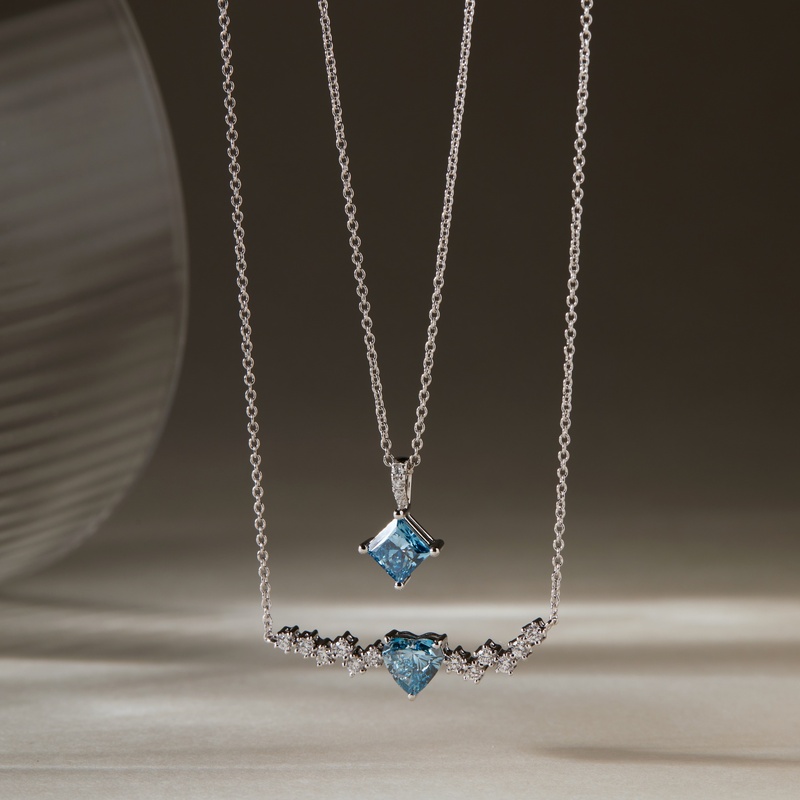 Modern 0.86 ct. tw. Princess-Cut Fancy Blue Lab-Grown Diamond Necklace, VS Clarity, PT950