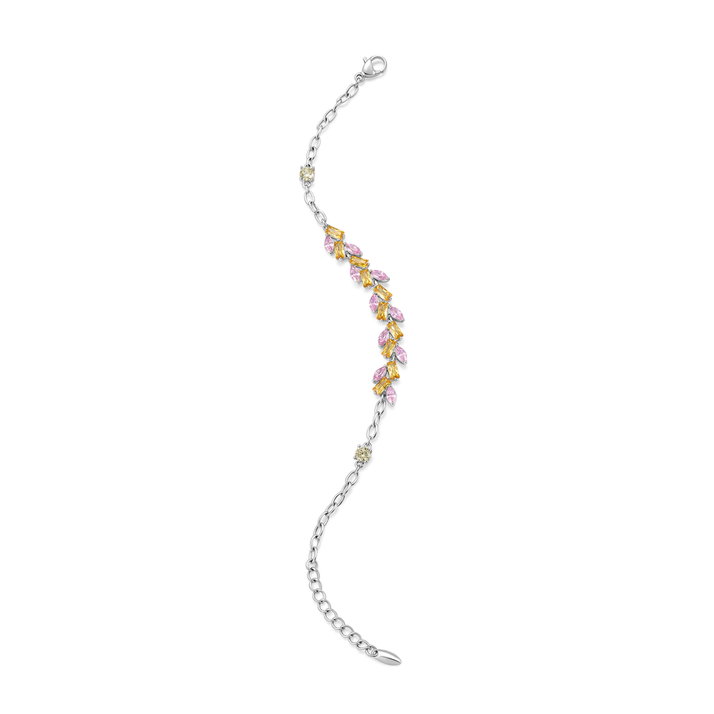 14K White Gold Pink & Yellow Lab-Grown Diamond Wheat Bracelet (16 cm)