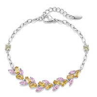 14K White Gold Pink & Yellow Lab-Grown Diamond Wheat Bracelet (16 cm)