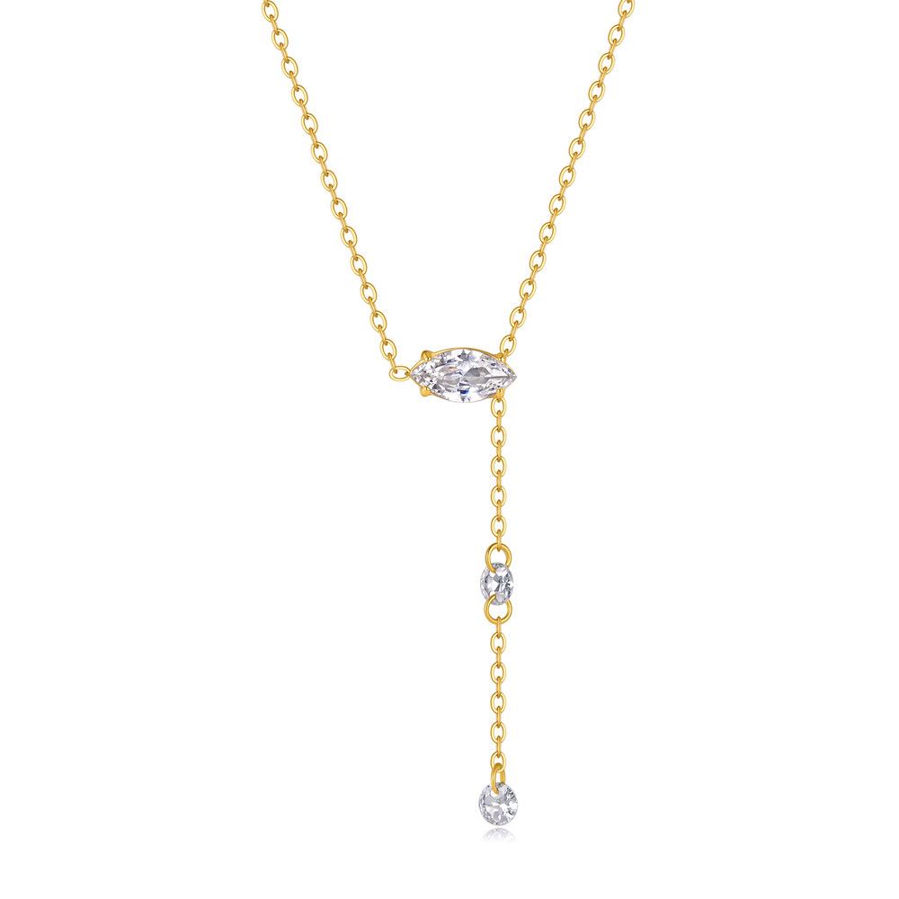 East-West Marquise Y-Necklace in 14K Yellow Gold with Delicate Fringe Chain｜~1.09 ct. tw.