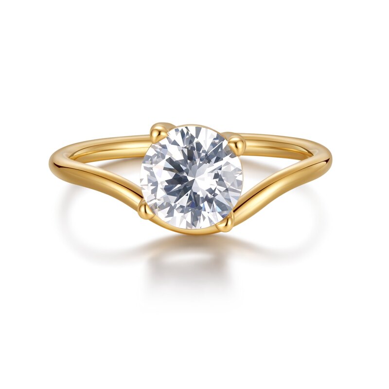 Round Brilliant-Cut Lab-Grown Diamond V-Contour Solitaire Ring