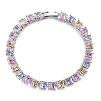 Emerald-Cut Lab-Diamond Tennis Bracelet｜14K White Gold｜Interwoven Pink, Yellow & Purple｜ ~8.73 ct. tw.