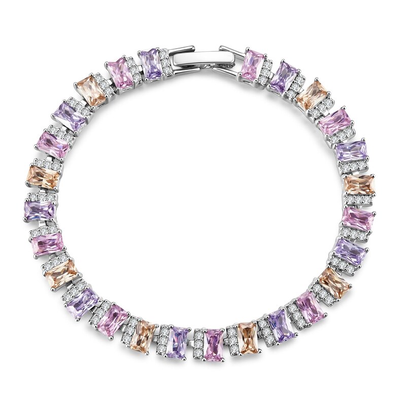 Multi-Color Emerald-Cut Lab-Grown Diamond Tennis  Bracelet