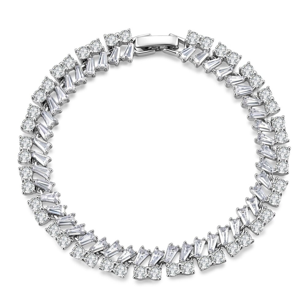 18K White Gold Dual-Cut Tennis Bracelet | ~7.96 ct. tw. Dual-Track “Piano Key” Mosaic Design
