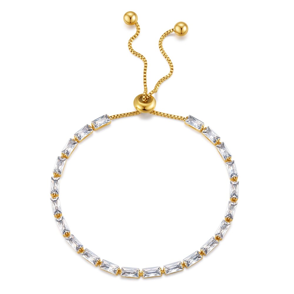 14K Yellow Gold Baguette-Cut Lab-Diamond Tennis Bracelet | ~4.25 ct. tw. Baguette-Cut Tennis Bracelet with Adjustable Slider Chain