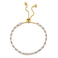 14K Yellow Gold Baguette-Cut Lab-Diamond Tennis Bracelet | ~4.25 ct. tw. Baguette-Cut Tennis Bracelet with Adjustable Slider Chain