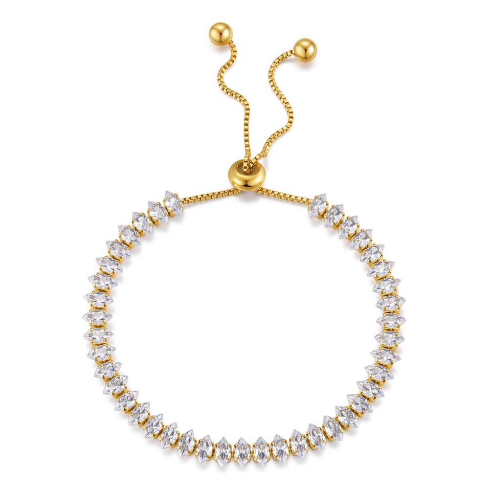 Marquise-Cut Lab-Diamond Tennis Bracelet in 14K Yellow Gold | ~5.08 ct. tw. East-West Statement Setting Adjustable Star-Rail Chain
