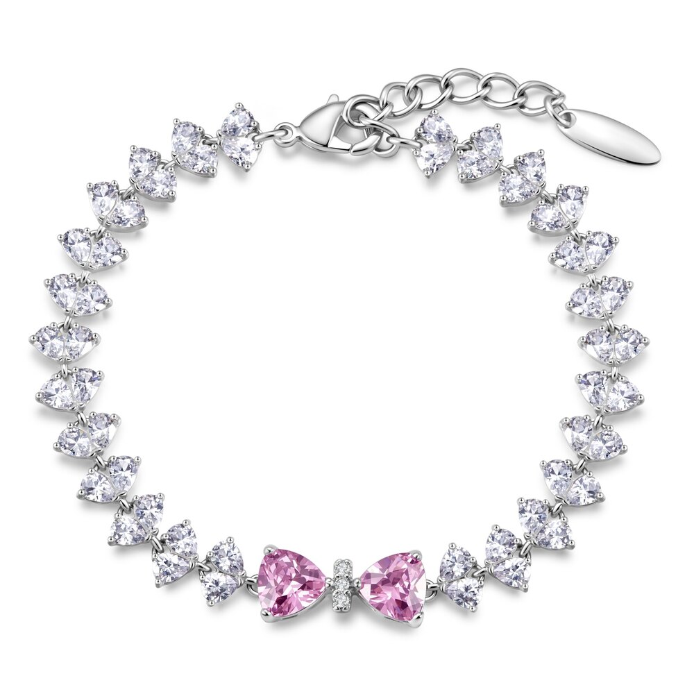 18K White Gold Half-Pavé Bracelet with Heart-Cut Pink Lab-Grown Diamond