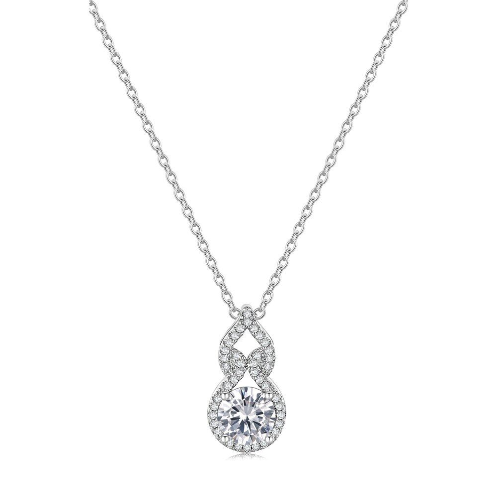 18K White Gold Round Lab-Grown Diamond Pendant | ~0.89 ct. tw. Center Stone with Interlocking Double Loop & Classic Halo Setting
