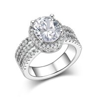 18K White Gold Triple-Band Pavé Oval Halo Lab-Grown Diamond Engagement Ring | Total Carat Weight ~2.55 ct. tw.
