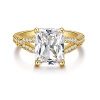 14K Yellow Gold Dual-Band Pavé Lab-Grown Diamond Ring | ~2.53 ct. tw. Radiant-Cut Split-Shank Solitaire