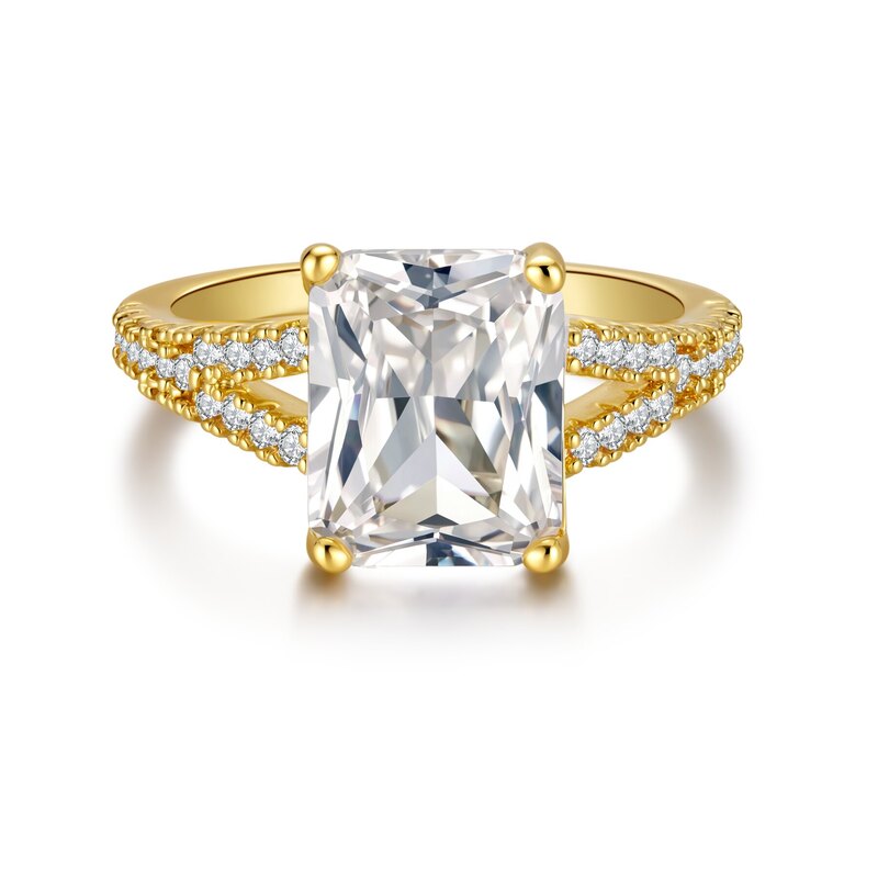 Dual-Band Pavé Radiant-Cut Solitaire Ring