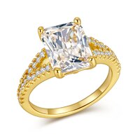 14K Yellow Gold Dual-Band Pavé Lab-Grown Diamond Ring | ~2.53 ct. tw. Radiant-Cut Split-Shank Solitaire