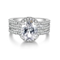 18K White Gold Triple-Band Pavé Oval Halo Lab-Grown Diamond Engagement Ring | Total Carat Weight ~2.55 ct. tw.