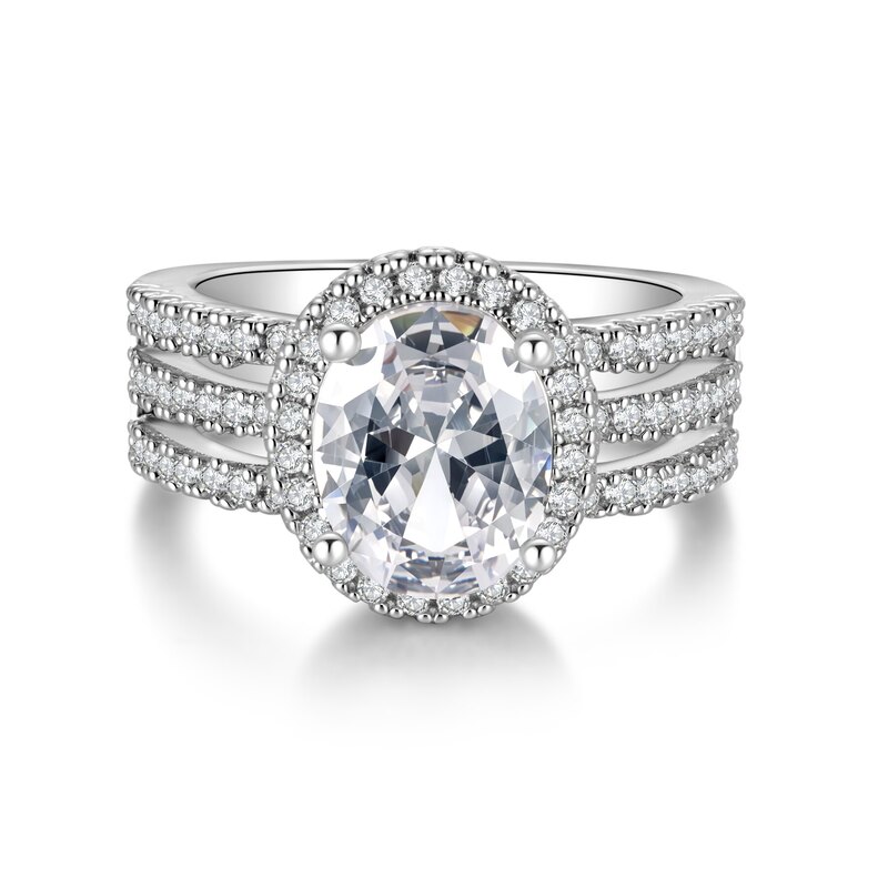 Triple-Row Pavé Lab-Grown Diamond Oval Halo Engagement Ring