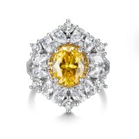18K Two-Tone Gold ~3.34 ct. tw. Fancy Vivid Yellow Oval Diamond Multi-Dimensional Flower Ring